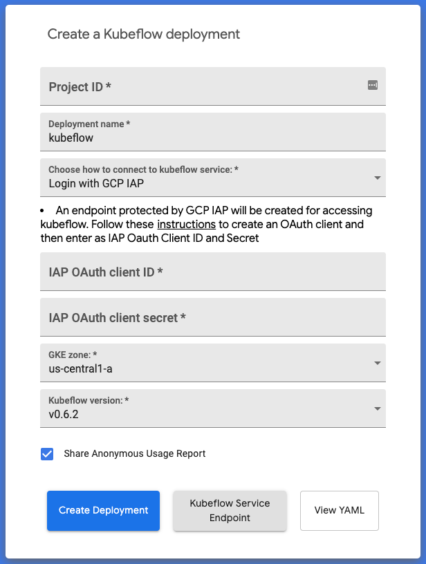 Kubeflow deployment UI