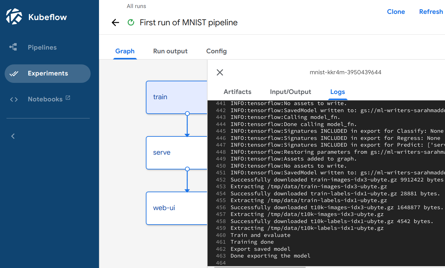 Logs for a pipeline component