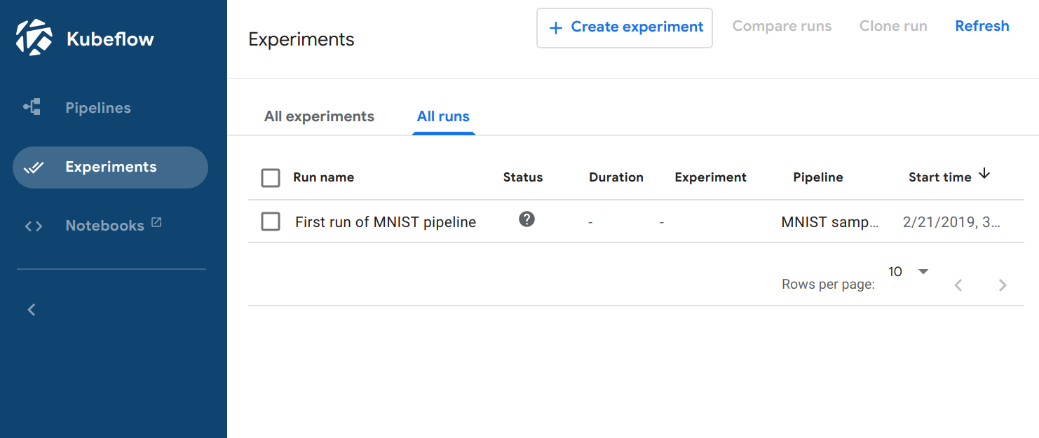 List of pipeline runs